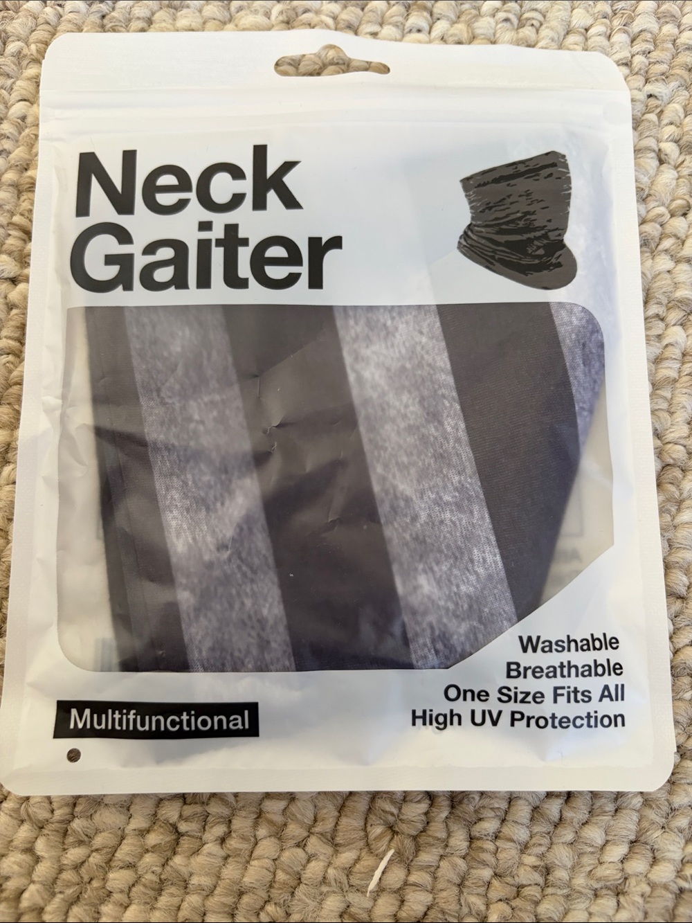 Striped Neck Gaiter Face Mask - Black and Gray